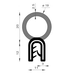 PM17010 - Joint armé avec bourrelet mousse - Noir - Couronne 50 m