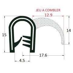 PM17029 - Joint d'étanchéité à lèvre latérale - Noir - Couronne 50 m