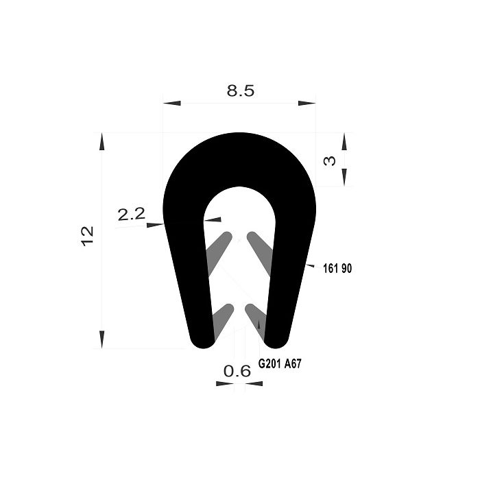 Joint u bord de tôle pvc armé 1.706.000 - Joint bord de tole caoutchouc  armé - Profils joints caoutchouc - joint en u – ECKO TECH