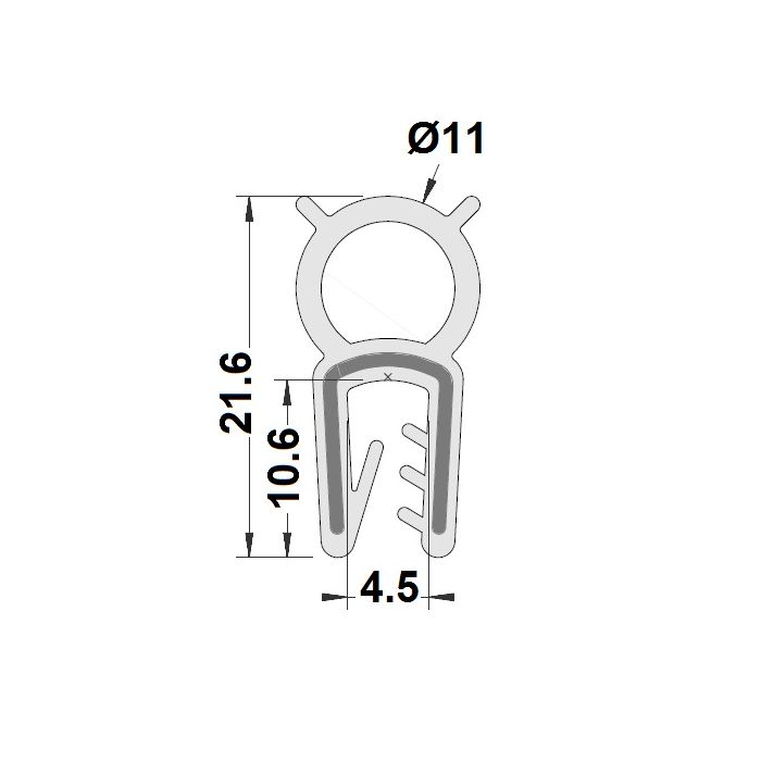 Profil REF 323 - joint en U - EPDM Noir -70 Shores A+/-5